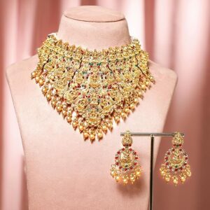 Rubans 22K Gold-Plated Red, Green & White Stone