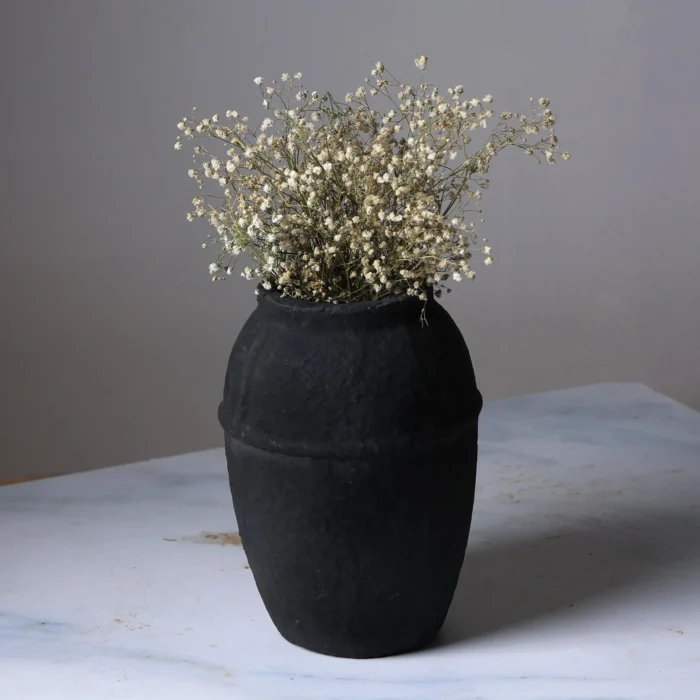 Black Paper Mache Vase – Handcrafted Decorative Flower Pot | Elegant Home & Office Décor