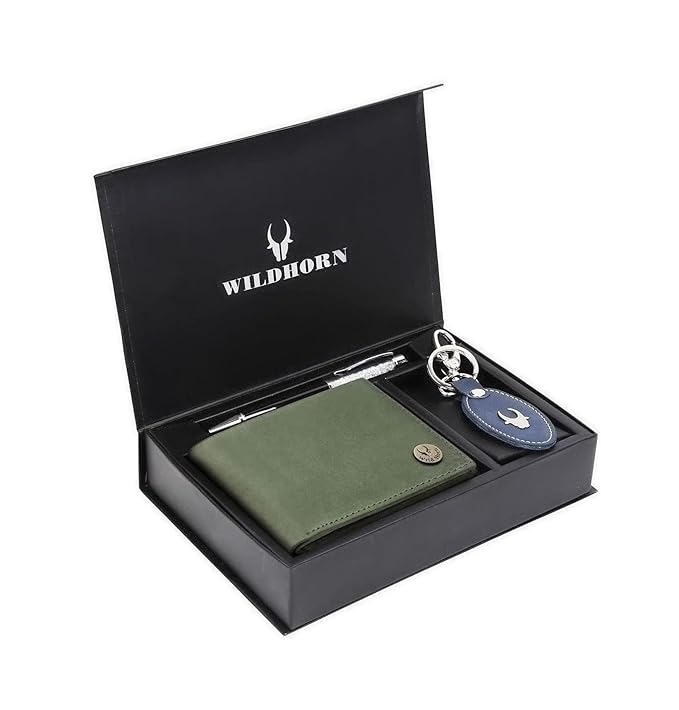 Gift Hamper for Men I Leather Wallet, Keychain & Pen Combo Gift Set I Gift for Friend, Boyfriend,Husband,Father, Son etc (Green Hunter)1 Gift Hamper for Men I Leather Wallet, Keychain & Pen Combo Gift Set I Gift for Friend, Boyfriend,Husband,Father, Son etc (Green Hunter)1