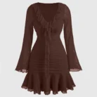 High Neck Solid Twist Ruched Split Maxi Dress In Milky White 1