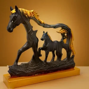 Horse & Foal Statue – Modern Art Design, Antique Gold Finish | Feng Shui & Vastu Décor