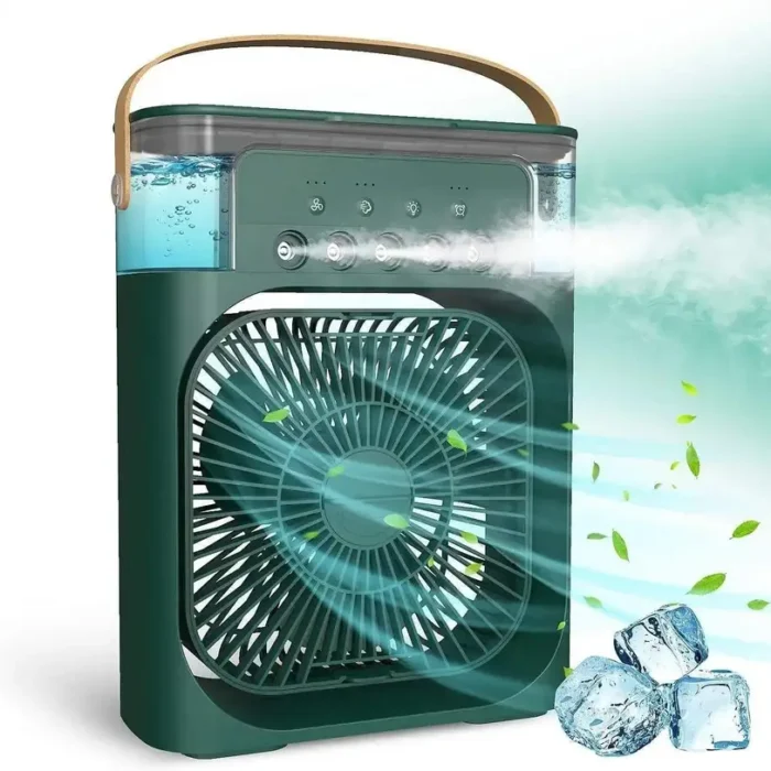 Mystic Wrap Mini AC Room Cooler Fan with 7-Color LED, 3 Speeds, 3 Sprays & 3-Hour Timer GRN USB Fan (Green) 1