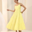 Yellow Solid Cotton Fit and Flare One Piece Dress 1