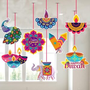 Zyozique Diwali Decorations Kit – Happy Diwali Paper Banner & Deepavali Hanging Swirls, Indian Themed Party Supplies for Festival of Lights