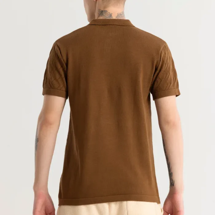 Brown Textured Slim Fit Polo T-Shirt for Men – Cotton Half Sleeve Casual Wear | India Store Mart