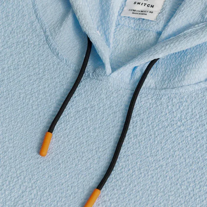 4MSWH9876-04-M2 Light Blue Hooded Hoodie for Men – Relaxed Fit Polyester Casual Wear