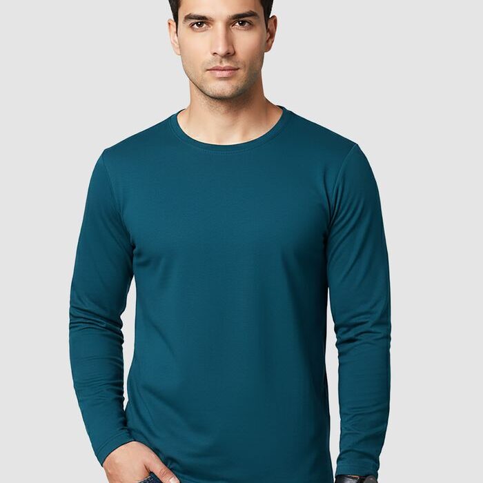 plain_teal_blue_full_sleeves_t-shirt_base_18_09_2025_700x933 Plain T-Shirts 2.0 – Premium 180 GSM Cotton-Poly Unisex T-Shirt | India Store Mart