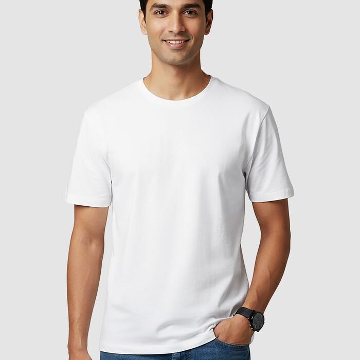 white_plain_t-shirt_base_16_09_2025_700x933 Plain T-Shirts 2.0 – Premium 180 GSM Cotton Blend Half-Sleeve Unisex Tee|India Store Mart